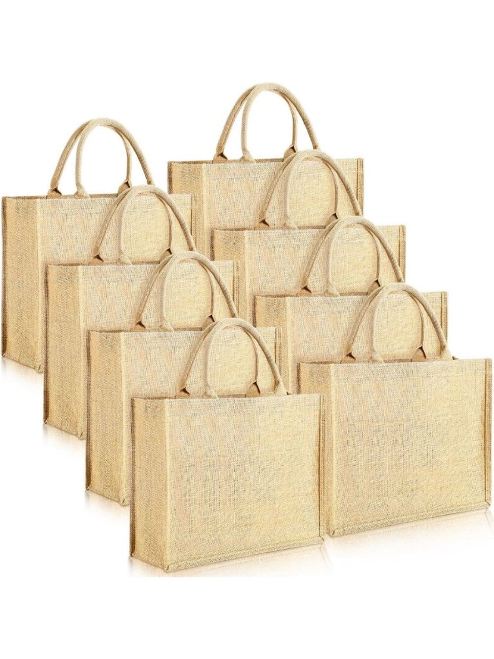 8 Pcs Brown Burlap Tote Bags with Handles, Jute Laminated Liner, Eco-Friendly